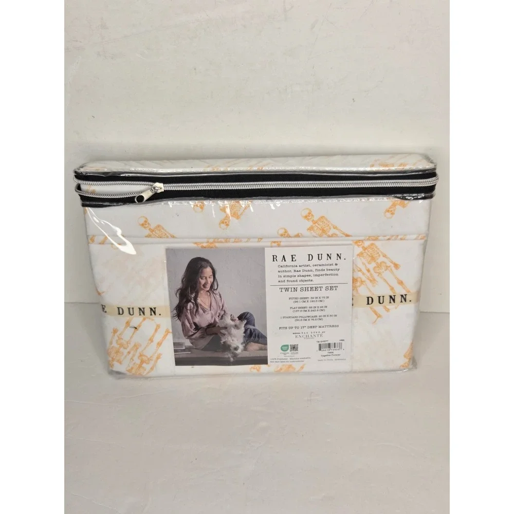 Rae Dunn Twin Sheet Set Halloween Orange Skeleton Together Forever New